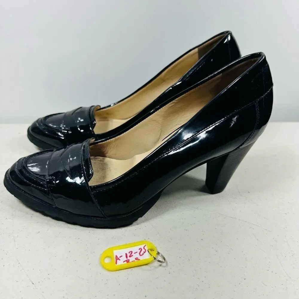Cole Haan Womens Penny Air Pump Size 9 Black Patent HIgh Heel Dress Shoe Court